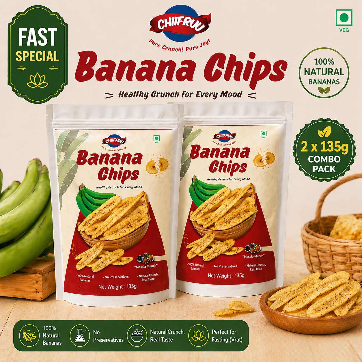 Chiifruu Fast Special Banana Chips | Black Salt & Black Pepper 270g